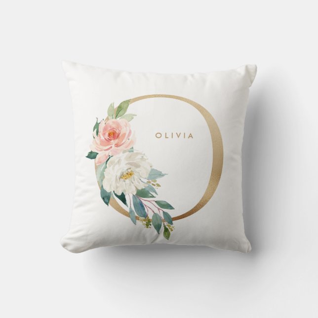 Coussin Faux Gold Foil Floral Lettre O Monogram Nursery (Recto)