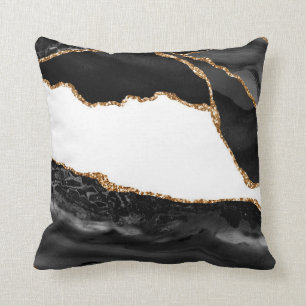 Coussin Faux Marblé Agate Black Stone Luxe Or