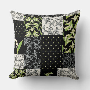 Coussin Faux Patchwork de Lily-de-la-Vallée sur Black