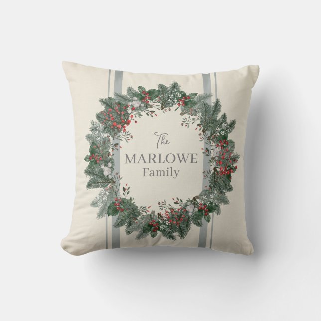 Coussin Faux rayées Personilsed Christmas Wreath Holiday (Recto)