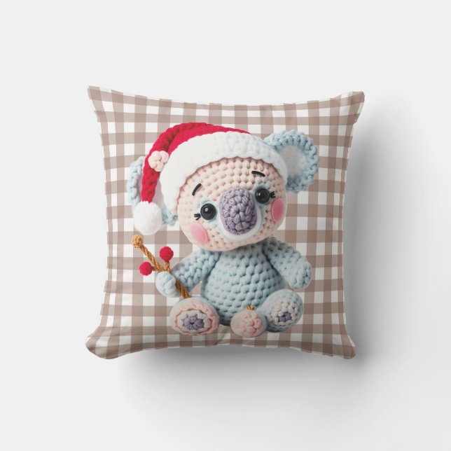 Coussin Faux Yarn Notch-Hook Koala Christmas Design (Recto)