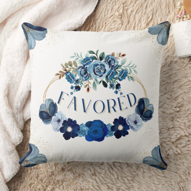Coussin FAVORABLE Elegant Blue Gold Floral Wreath (Couverture)
