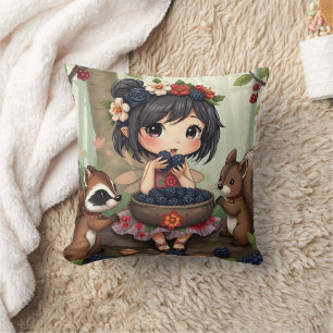 Coussin Fée Chibi et Animaux de la Forêt