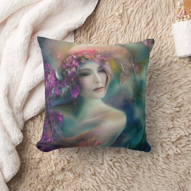 Coussin Fée Dans Le Jardin Fleur Aquarelle (Couverture)