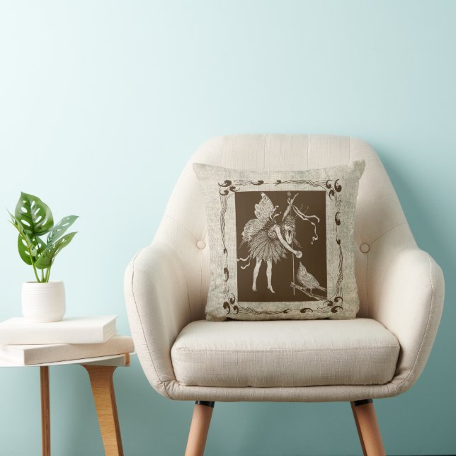 Coussin Fée vintage et oiseaux (Chaise)