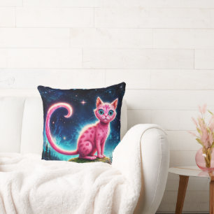 Coussin Félin aux yeux bleus magiques sous des étoiles bri