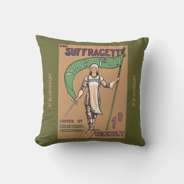 Coussin féministe vintage de suffragette (Recto)
