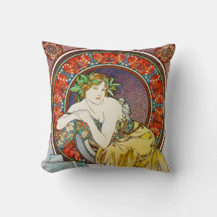 Coussin Femme à la feuille de pavot, Mucha