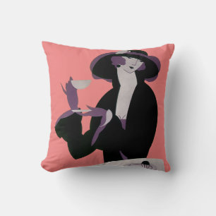Coussin Femme Art Déco Vintage, Thé de l'après-midi et Gât