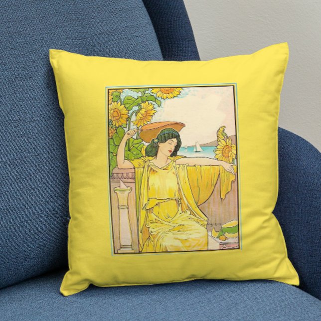 Coussin Femme Art Nouveau avec des tournesols (Créateur téléchargé)
