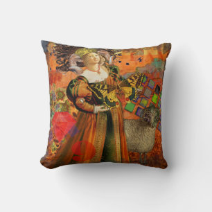 Coussin Femme Bélier Orange : Collage d'art antique gothiq
