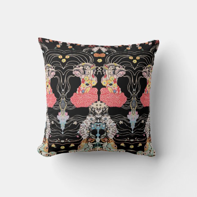 Coussin FEMME, CENTAUR FLORAL Rouge Noir Blanc Motif Klimt (Recto)
