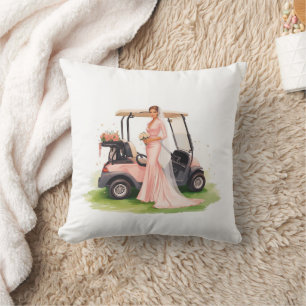 Coussin Femme de golf & chariot rose Enterrement de vie d