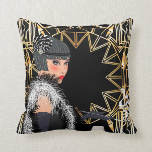 Coussin Femme de mode rétro avec un verre de vin 