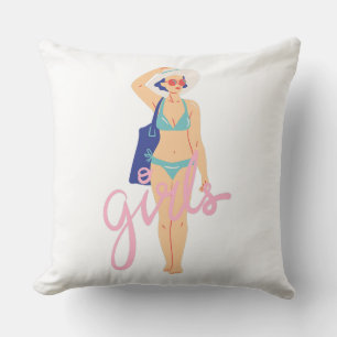 Coussin Femme de plage rétro d'été Filles en bikini