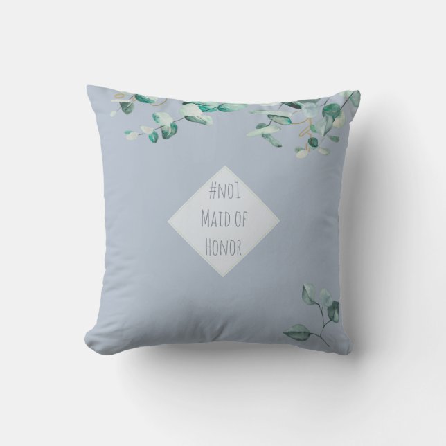 Coussin Femme d'honneur Dusty Blue Eucalyptus Personnalisé (Recto)