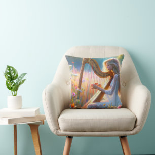 Coussin Femme jouant d'une harpe en Fleur sauvage