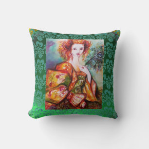 COUSSIN FEMME ROMANTIQUE ET PEACOCK ÉCLAIRANT PLUS VERT
