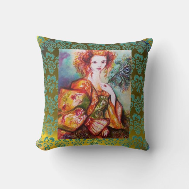 COUSSIN FEMME ROMANTIQUE, PEACOCK SPARKLING PIETRE JAUNE (Recto)