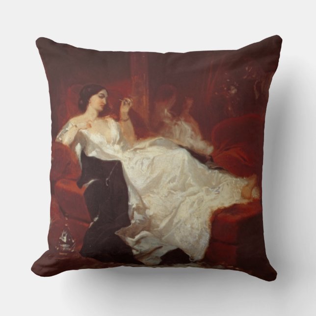 Coussin Femme sur un sofa rouge (Recto)