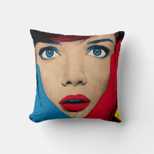 Coussin Femme surprise en pop art