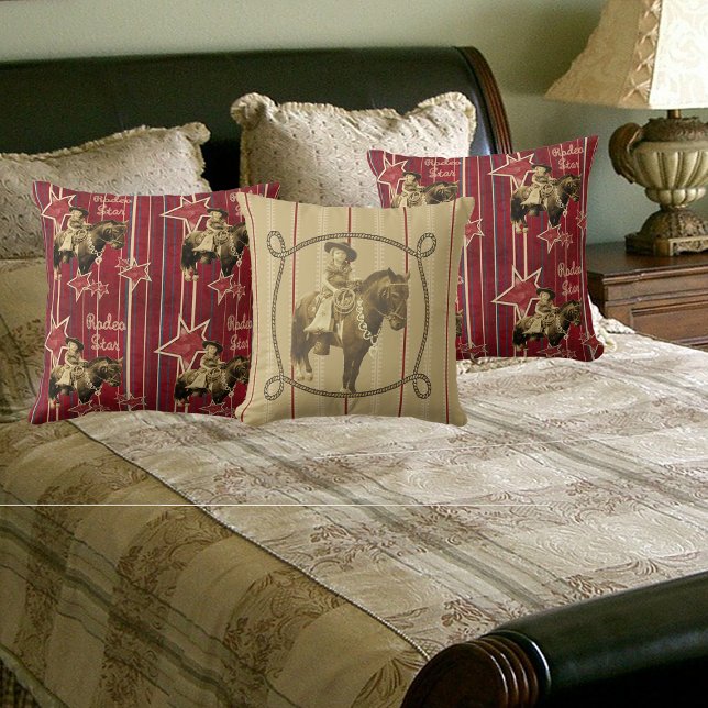 Coussin Femme Vintage Occidentale À Cheval (Créateur téléchargé)