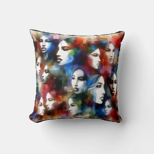 Coussin femmes face à l'abstraite aquarelle pop art