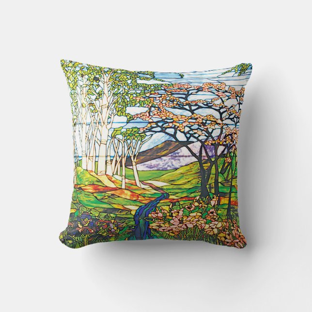 Coussin Fenêtre en verre teinté de Tiffany de bouleau (Recto)