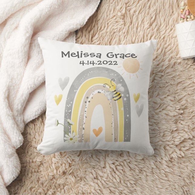Coussin Ferme abeille avec Faire-part de naissance arc-en- (Couverture)