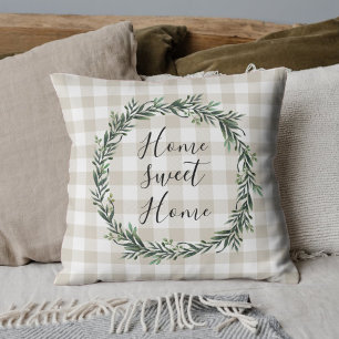 Coussin Ferme Beige Buffalo Plaid Home Sweet Home