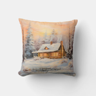 Coussin Ferme confortable dans un paysage enneigé peinture