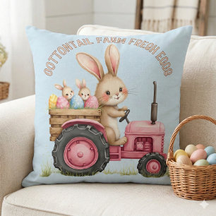 Coussin Ferme de lapin de Pâques fantaisiste tracteur vint