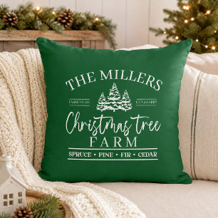 Coussin Ferme de sapins de Noël verts et blancs