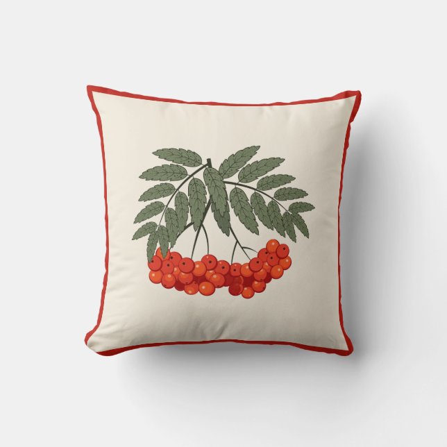 Coussin Ferme Décor d'automne - Baies de Rowan avec ligne  (Recto)