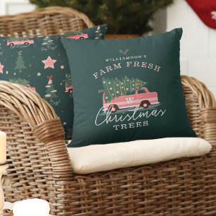 Coussin Ferme familiale des arbres de Noël frais Pink Ret