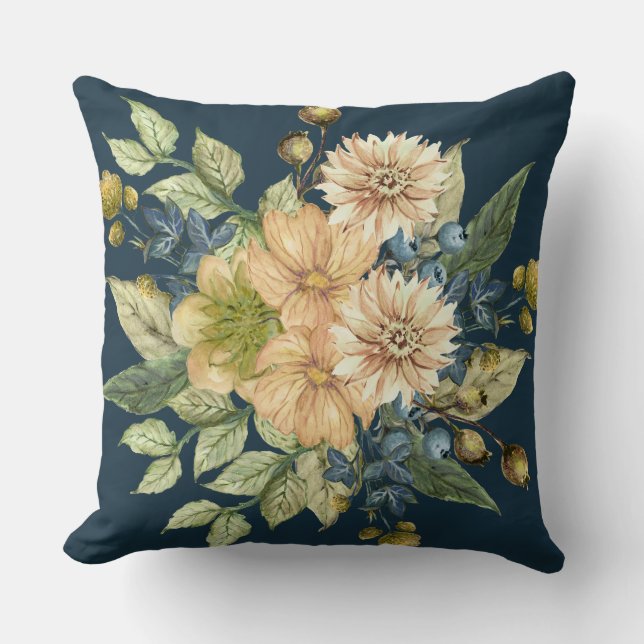 Coussin Ferme Florale Bleue Rustique (Recto)