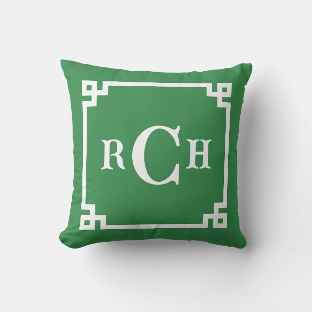 Coussin Ferme Green Reverse Chinoiserie Grec Key Monogramm (Recto)
