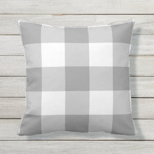 Coussin Ferme Gris Buffalo Check Plaid Rustique