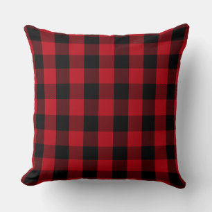Coussin Ferme primitive Cabine rustique rouge noir chèque