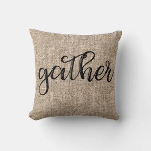 Coussin Ferme Rustique Marron Sac Toile de Jute GATHER