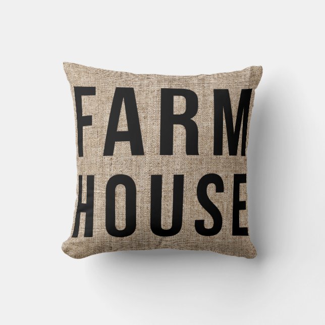 Coussin FERMHOUSE Black Lettres Rustique Burlap Sacking (Recto)