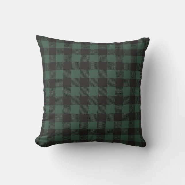 Coussin Fermier Buffalo Plaid vert et noir (Recto)