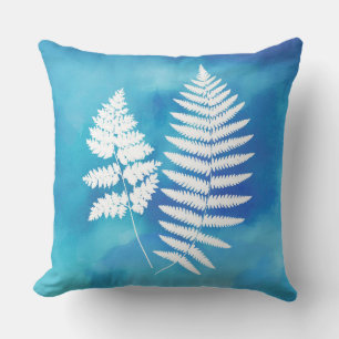 Coussin Fern Frond, Blanc sur un Arrière - plan d'aquarell