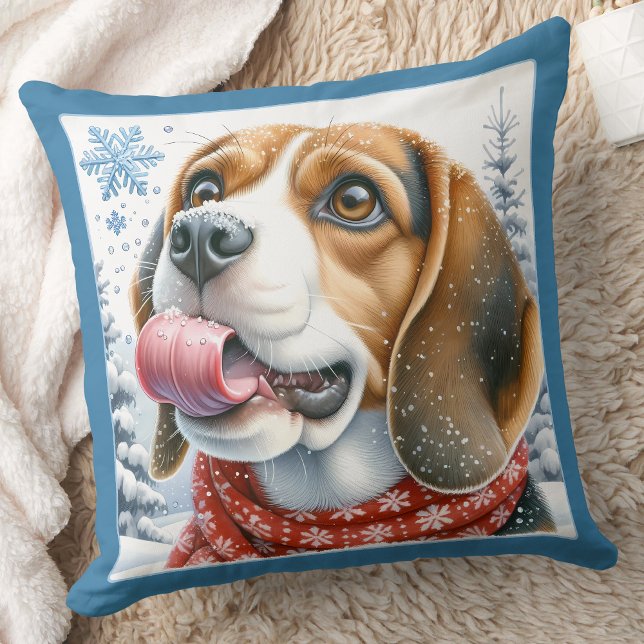 Coussin Festif Beagle Dog Snowflakes Noël Chiot (Créateur téléchargé)