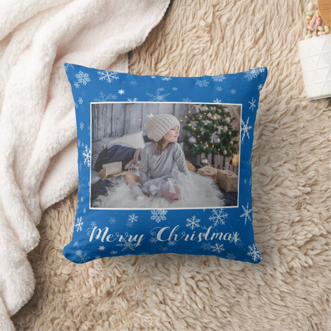 Coussin Festif Blue Snowflakes Joyeux Noël 2 Photo (Couverture)