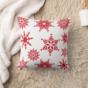 Coussin Festif de Noël Blanc Flèches de neige rouges Étoil