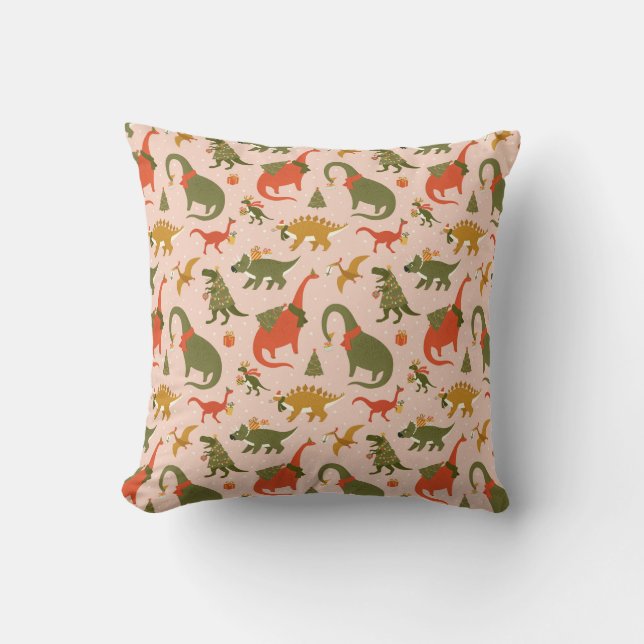 Coussin Festif Dinosaur sapin de Noël Motif de vacances (Recto)