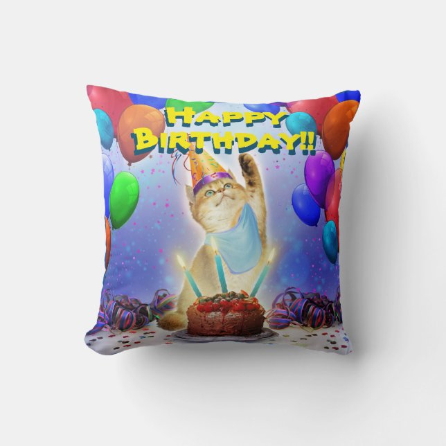 Coussin Festif d'or mignon Anniversaire Kitty (Recto)