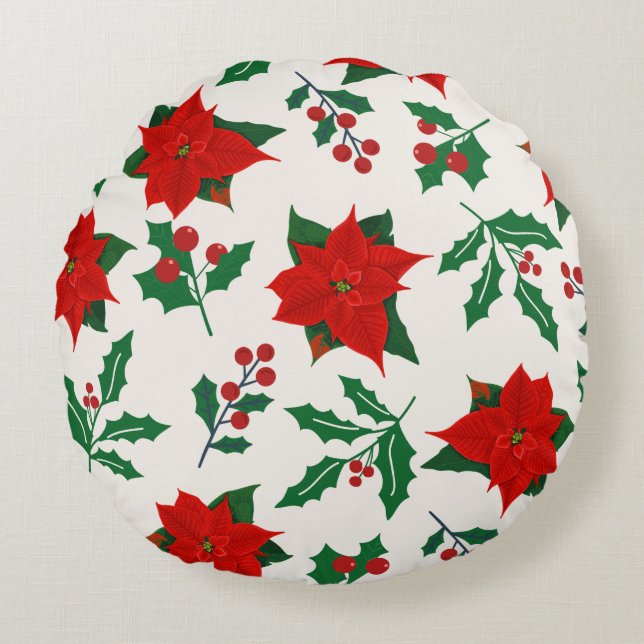Coussin Festif Floral de Noël (Devant)