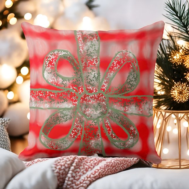 Coussin Festif mignon plaid rouge blanc gris sauge vert (Créateur téléchargé)